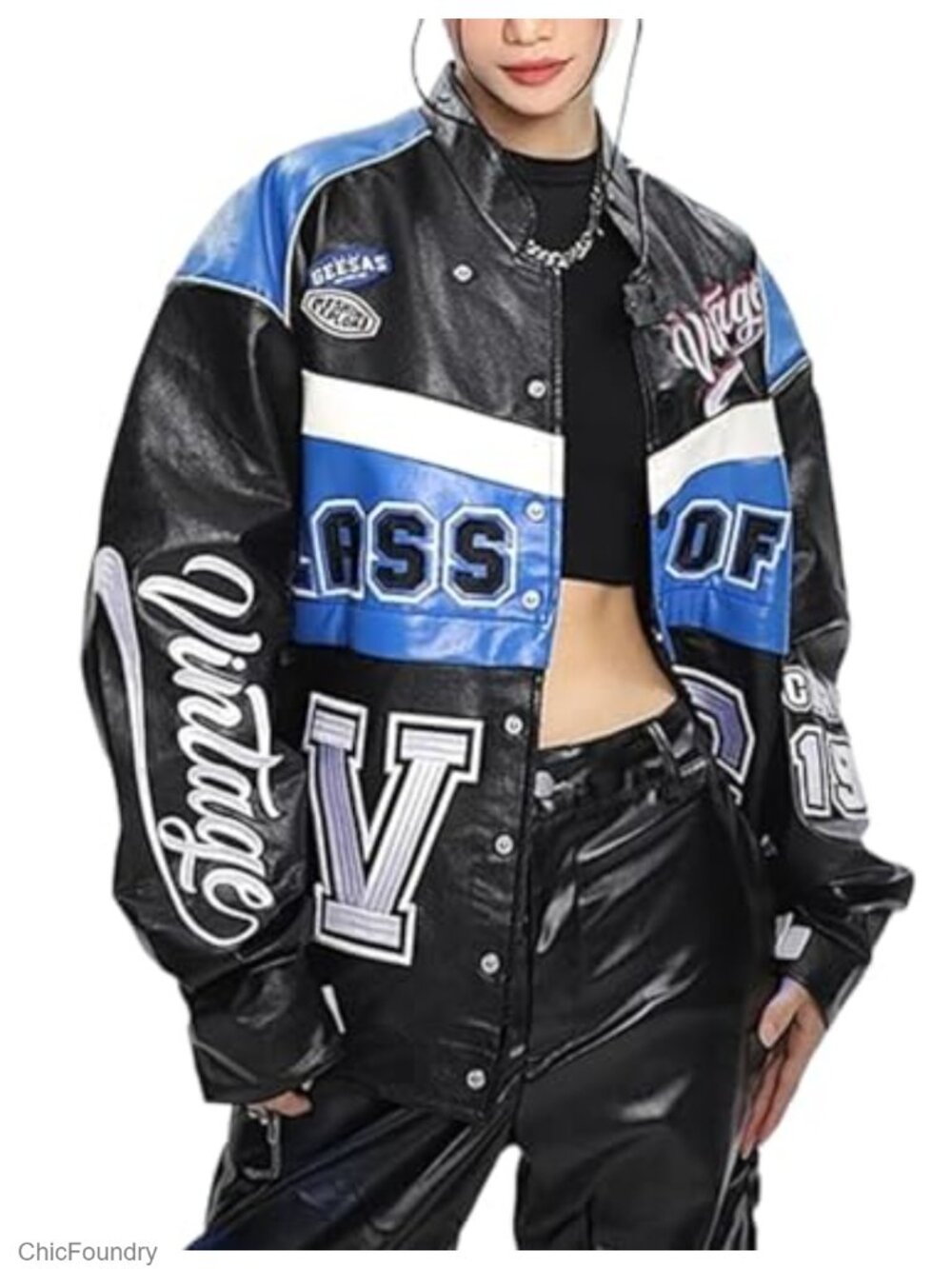 Oversized Leather Racing Varsity Jacket Trendy Streetwear Bomber Coat